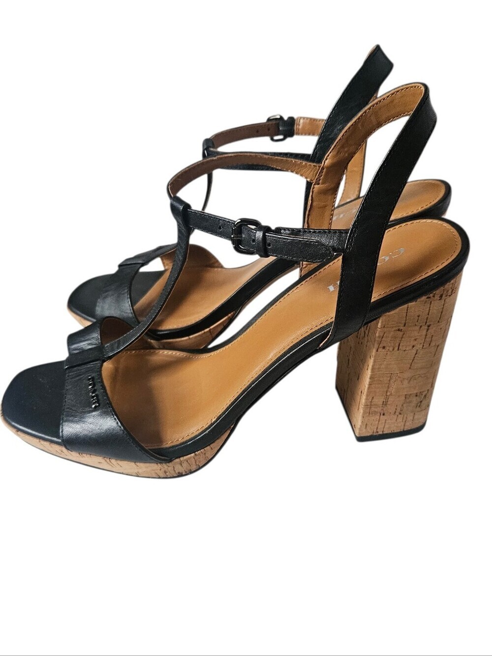 COACH Briana Leather T-Strap Open Toe Block Heel Sandals Women 10B